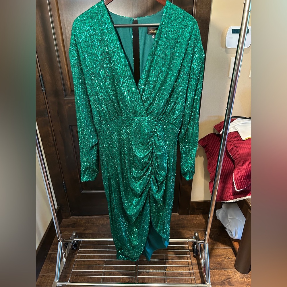 Astr Green Sequin Long Sleeve Dress